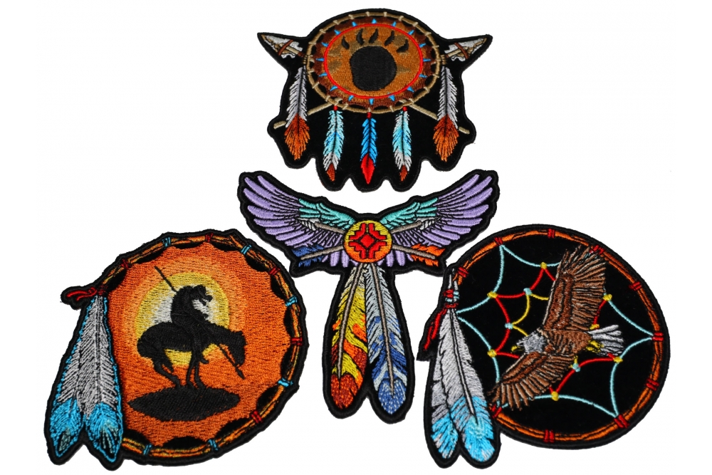 Set of 4 Native American Indian Feather Patches