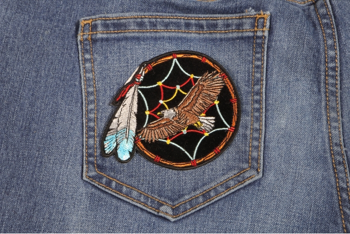 Eagle Dreamcatcher Small Patch shown on jeans