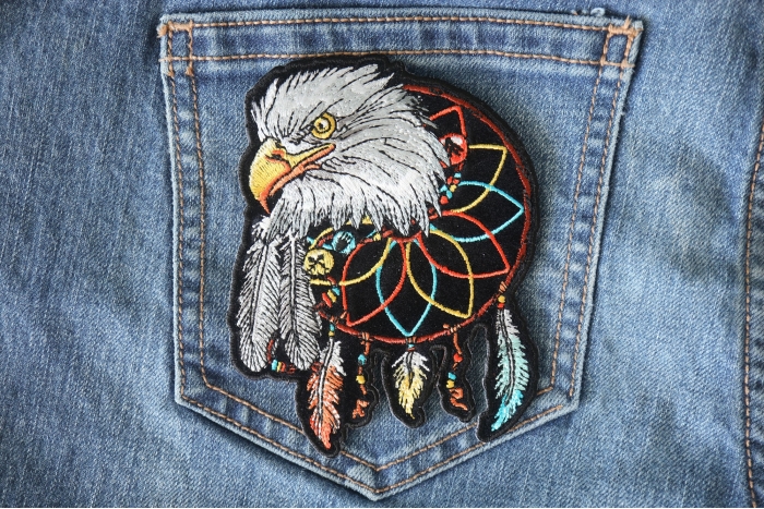 Eagle Feathers Dreamcatcher Native Shaman Patch Iron on  shown on jeans