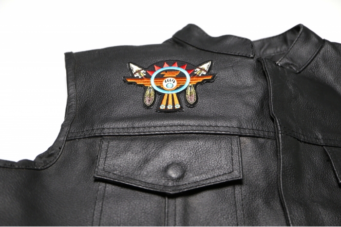Native American Thunderbird Arrows Patch - 4x3.2 inch shown on leather vest