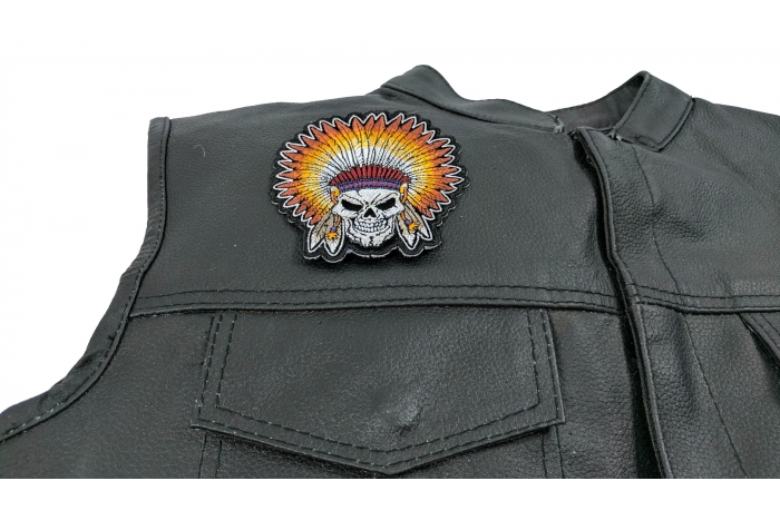 Head Dress Skull Patch, Skull Patches shown on leather vest