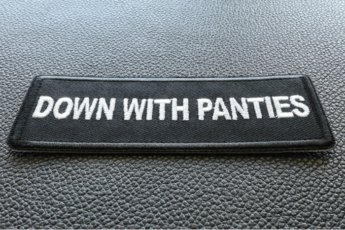 Down with Panties Naughty Iron on Patch diagonal view