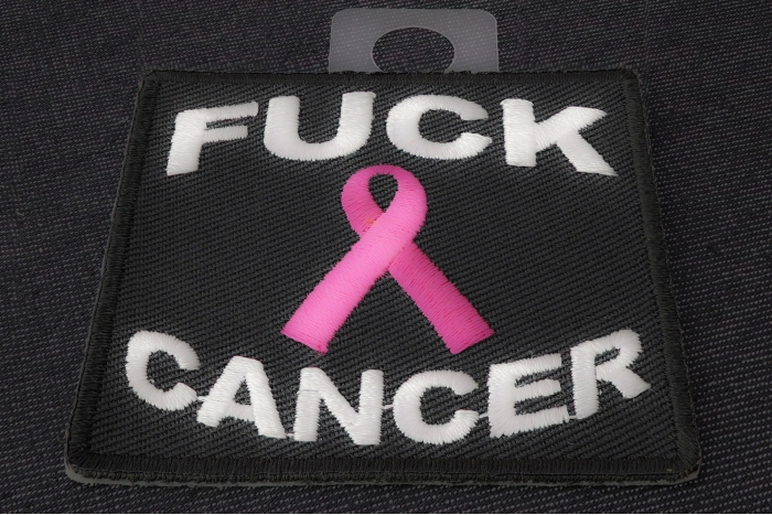 Fuck Cancer Naughty Iron on Patch diagonal view