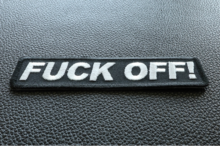 Fuck Off Naughty Iron on Patch diagonal view