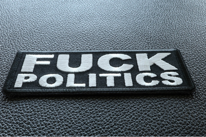 Fuck Politics Naughty Iron on Patch diagonal view