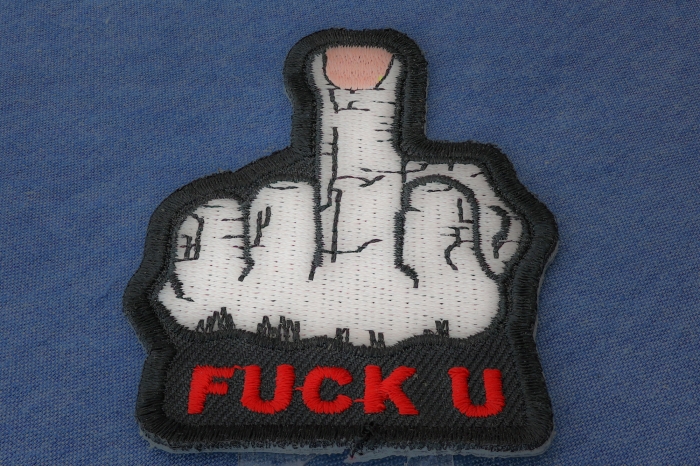 Fuck U Finger Naughty Iron on Patch diagonal view
