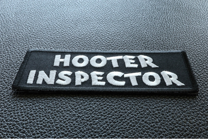 Hooter Inspector Naughty Iron on Patch diagonal view