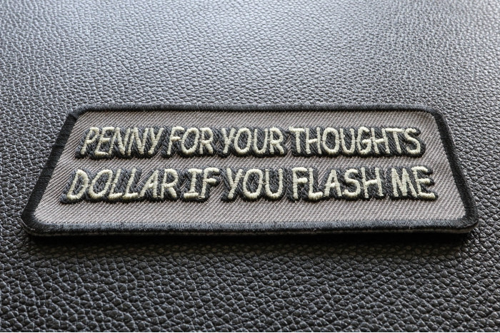Penny For You Thoughts Dollar If You Flash Me Patch diagonal view
