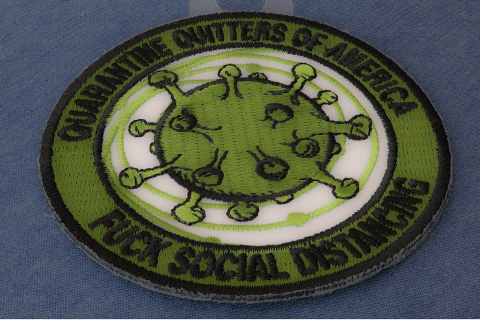 Quarantine quitters of America Fuck Social Distancing Corona Virus Patch diagonal view
