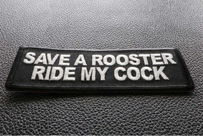 Save a Rooster Ride My Cock Patch diagonal view