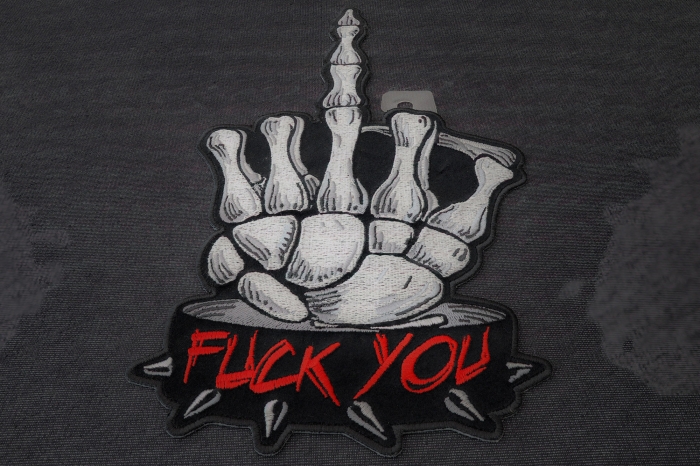 Fuck You Skeleton Middle Finger Patch diagonal view