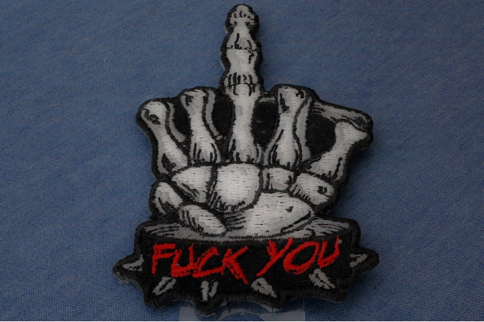 Skeleton Fuck You Middle Finger Patch diagonal view