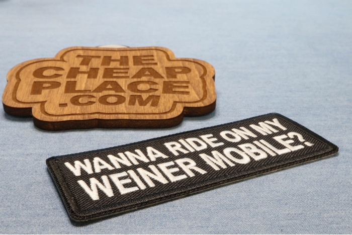 Wanna Ride on my Weiner Mobile Patch diagonal view