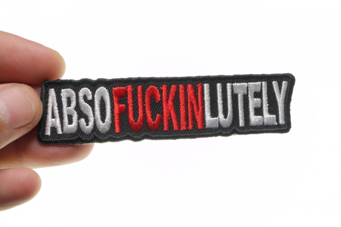 Absofuckinlutely Patch, Funny Patches for Adults shown on hand for size comparison