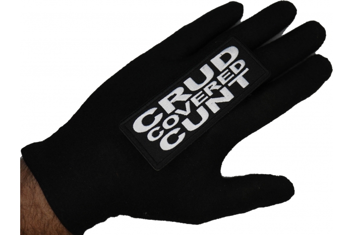 Crud Covered Cunt Patch shown on hand for size comparison