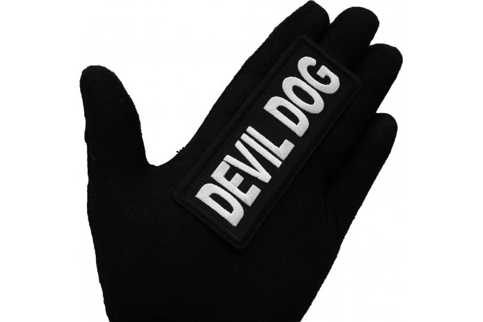 Devil Dog Patch, Funny Saying Patches, Sew or Iron on Patch shown on hand for size comparison