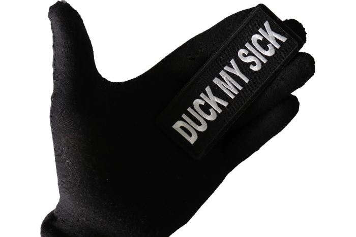 Duck my Sick Patch shown on hand for size comparison