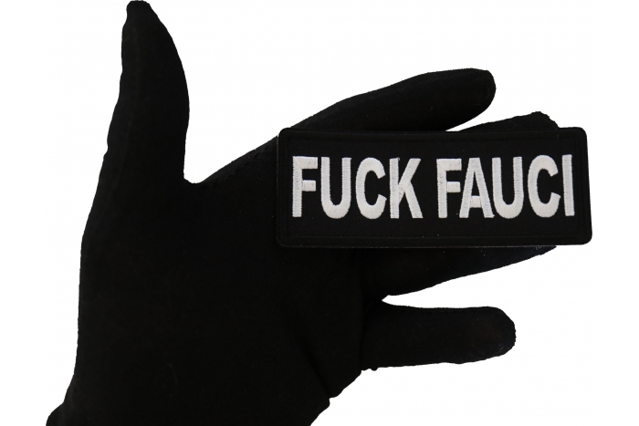 Fuck Fauci Patch shown on hand for size comparison