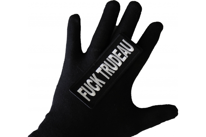 Fuck Trudeau Patch shown on hand for size comparison