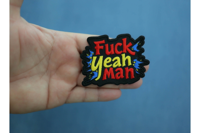 Fuck Yeah Man Patch shown on hand for size comparison