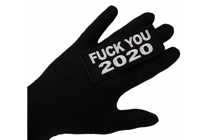Fuck you 2020 Iron on Patch shown on hand for size comparison