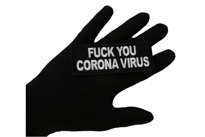 Fuck you Corona Virus Patch shown on hand for size comparison
