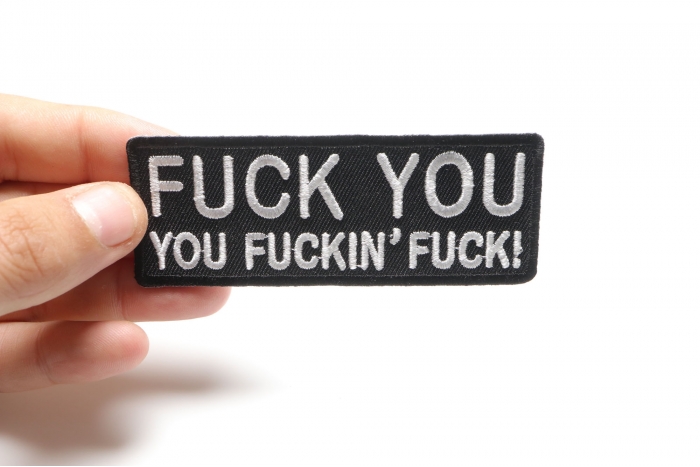 Fuck You You Fucking Fuck Patch, Funny Patches for Adults shown on hand for size comparison