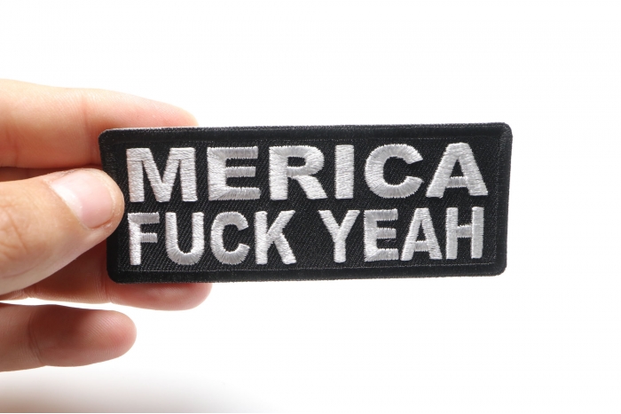 Merica Fuck Yeah Patch shown on hand for size comparison