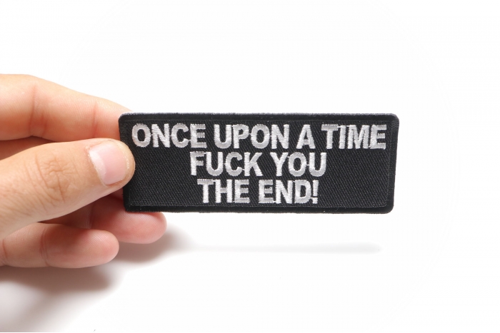 Once Upon A Time Fuck You The End Patch shown on hand for size comparison