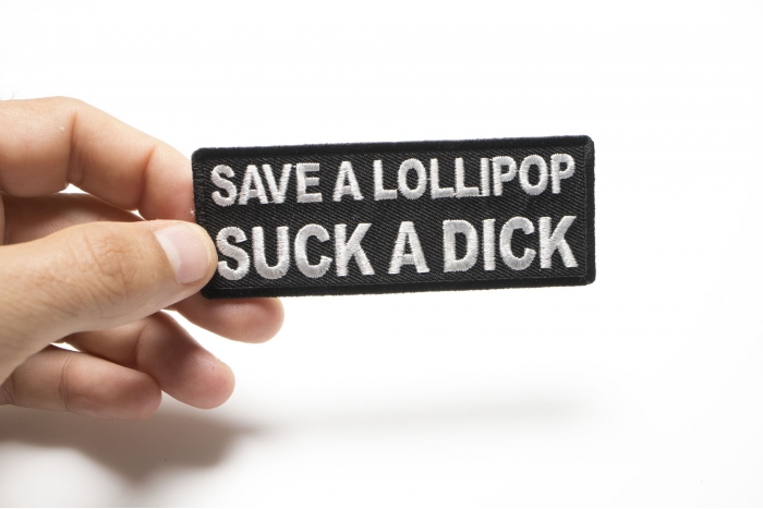 Save a Lollipop Suck a Dick Patch shown on hand for size comparison