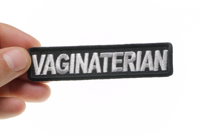 Vaginaterian Patch, Funny Patches for Adults shown on hand for size comparison