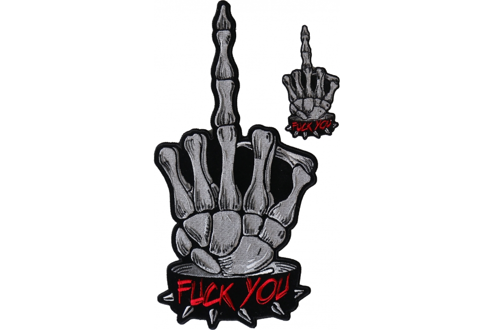 Fuck You Skeleton Middle Fingers Patch Set of Large and Small