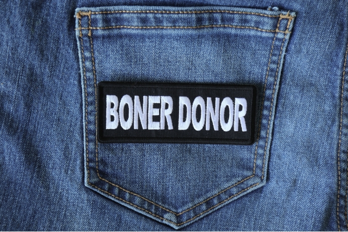 Boner Donor Patch shown on jeans