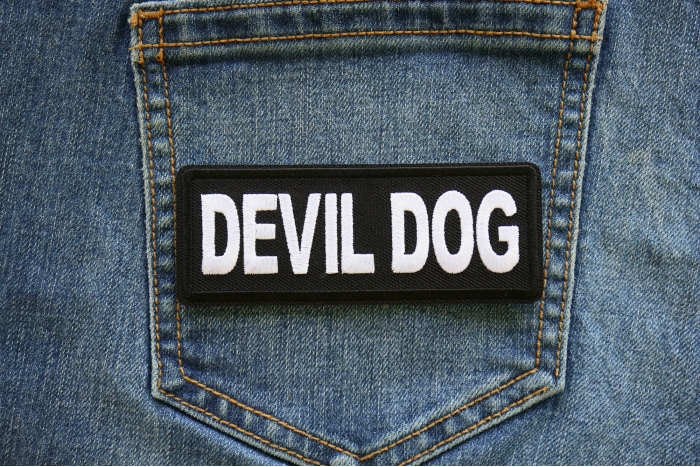 Devil Dog Patch shown on jeans