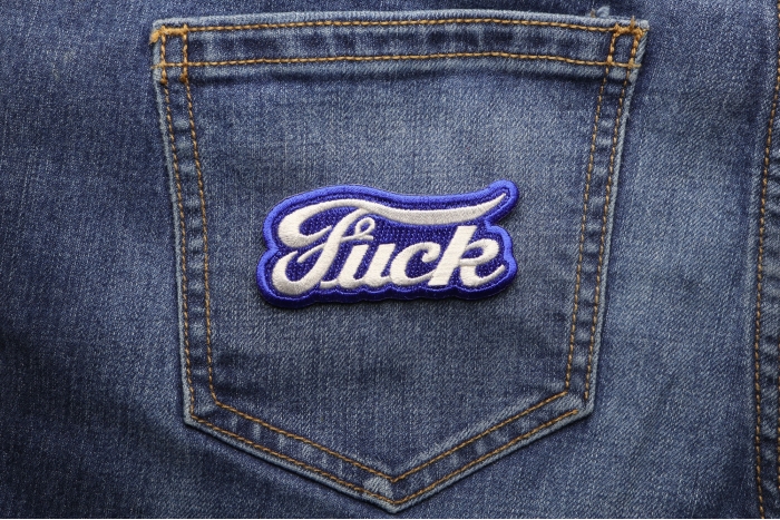 Ford Fuck Biker Naughty Iron on Patch shown on jeans