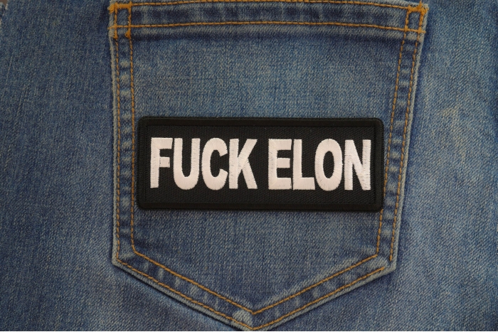 Fuck Elon Patch shown on jeans