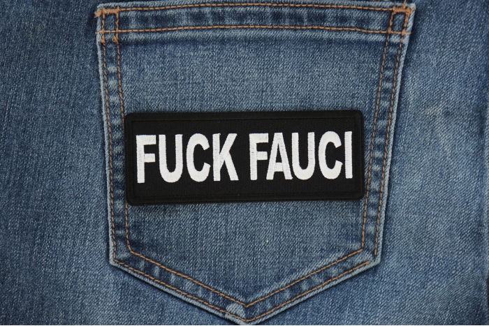 Fuck Fauci Patch shown on jeans