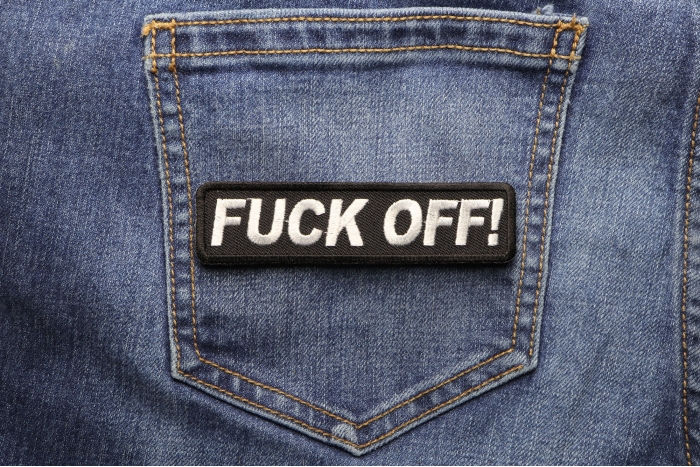 Fuck Off Naughty Iron on Patch shown on jeans