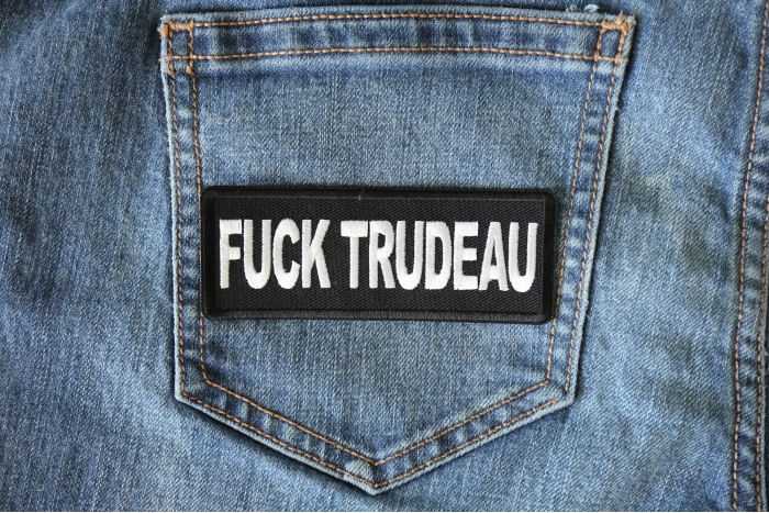 Fuck Trudeau Patch shown on jeans