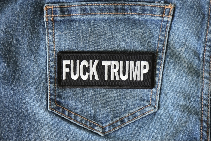 Fuck Trump Patch shown on jeans