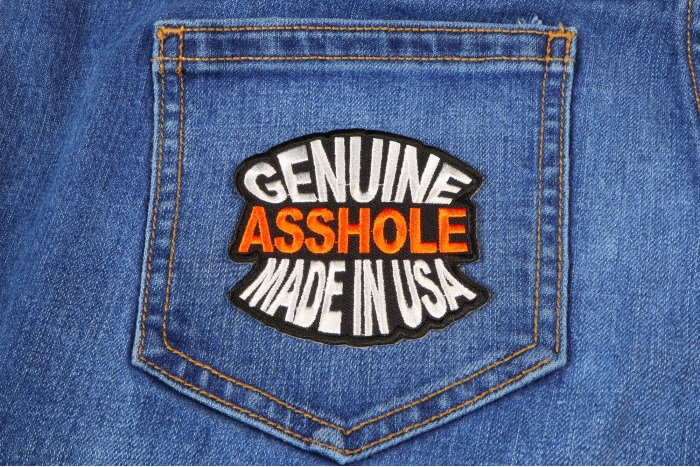 Genuine Asshole Made In USA Patch shown on jeans