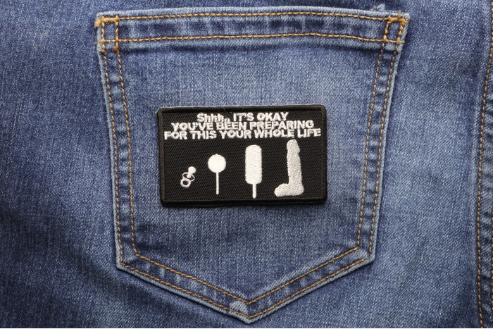 Lollipops To Cocks Patch shown on jeans