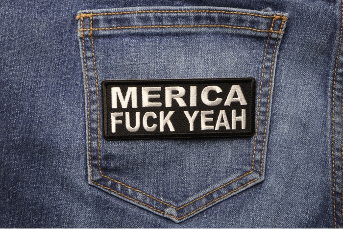 Merica Fuck Yeah Patch shown on jeans