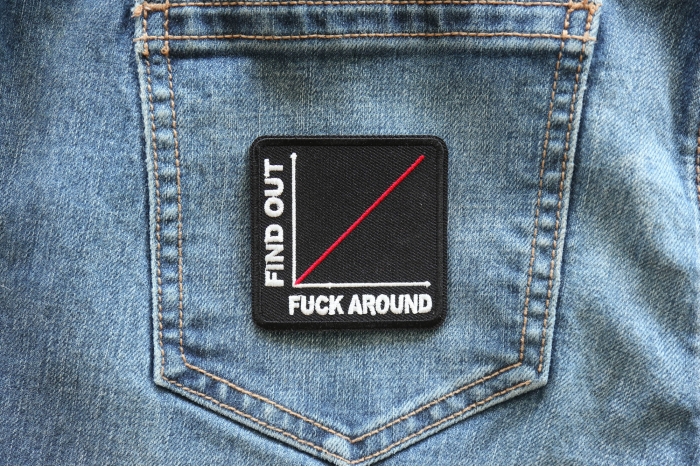 More You Fuck Around More You Find Out Patch shown on jeans