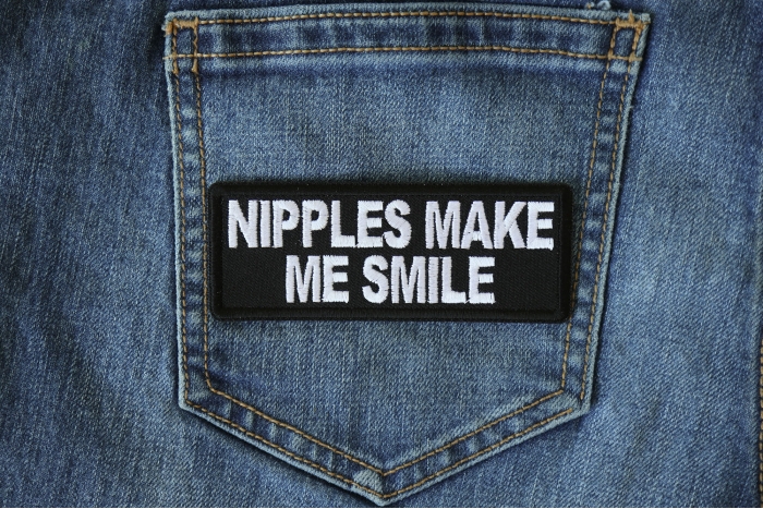 Nipples Make Me Smile Patch shown on jeans