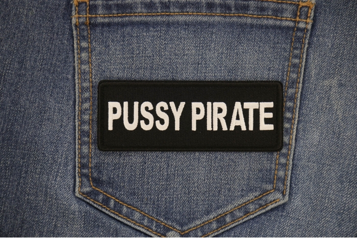 Pussy Pirate Patch shown on jeans