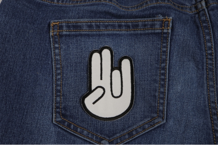 Shocker Hand Sign Patch shown on jeans