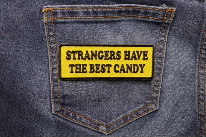 Strangers Have The Best Candy Patch shown on jeans