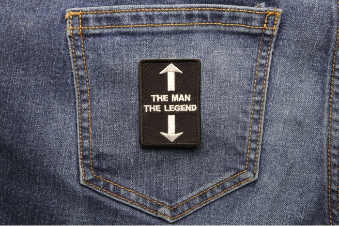 The Man The Legend Patch shown on jeans