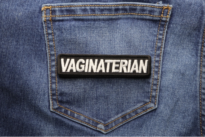 Vaginaterian Patch shown on jeans